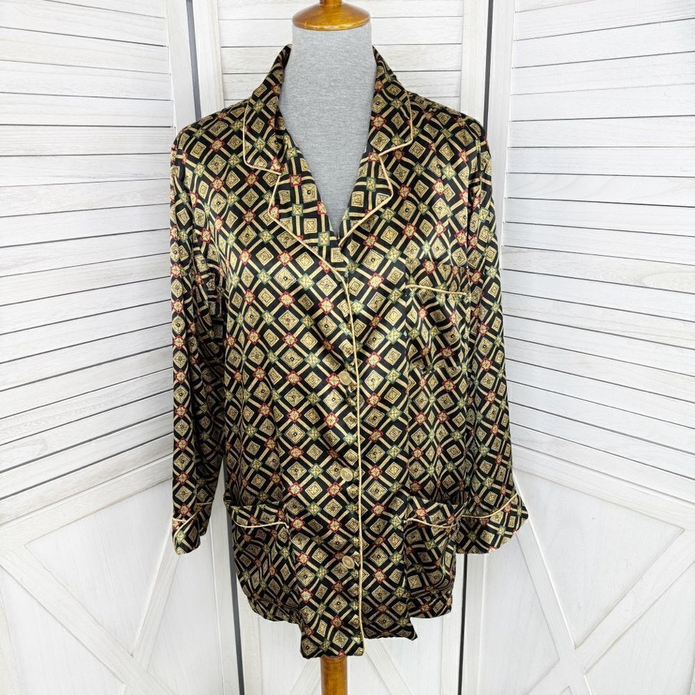 Victoria’s Secret Vintage Diamond Print Satin Sleep Pajama Shirt Medium